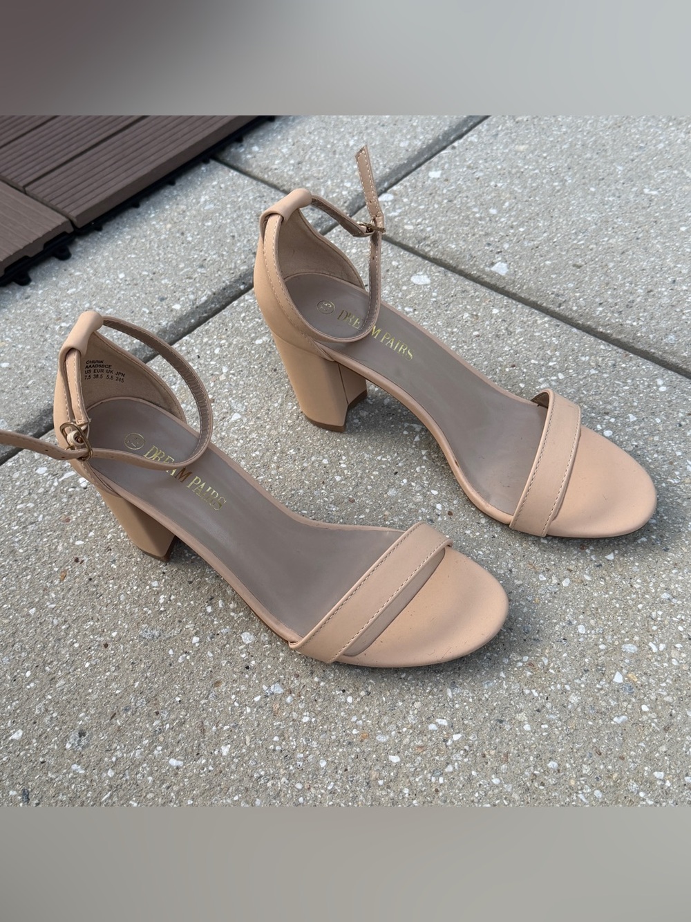 Dream Pairs Beige Block Heel Ankle Strap Sandals